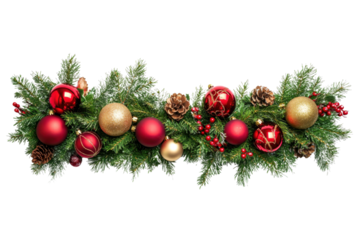 festive christmas wreath with red and gold ornaments pine cones and evergreen branches perfect for holiday decorations and celebrations png